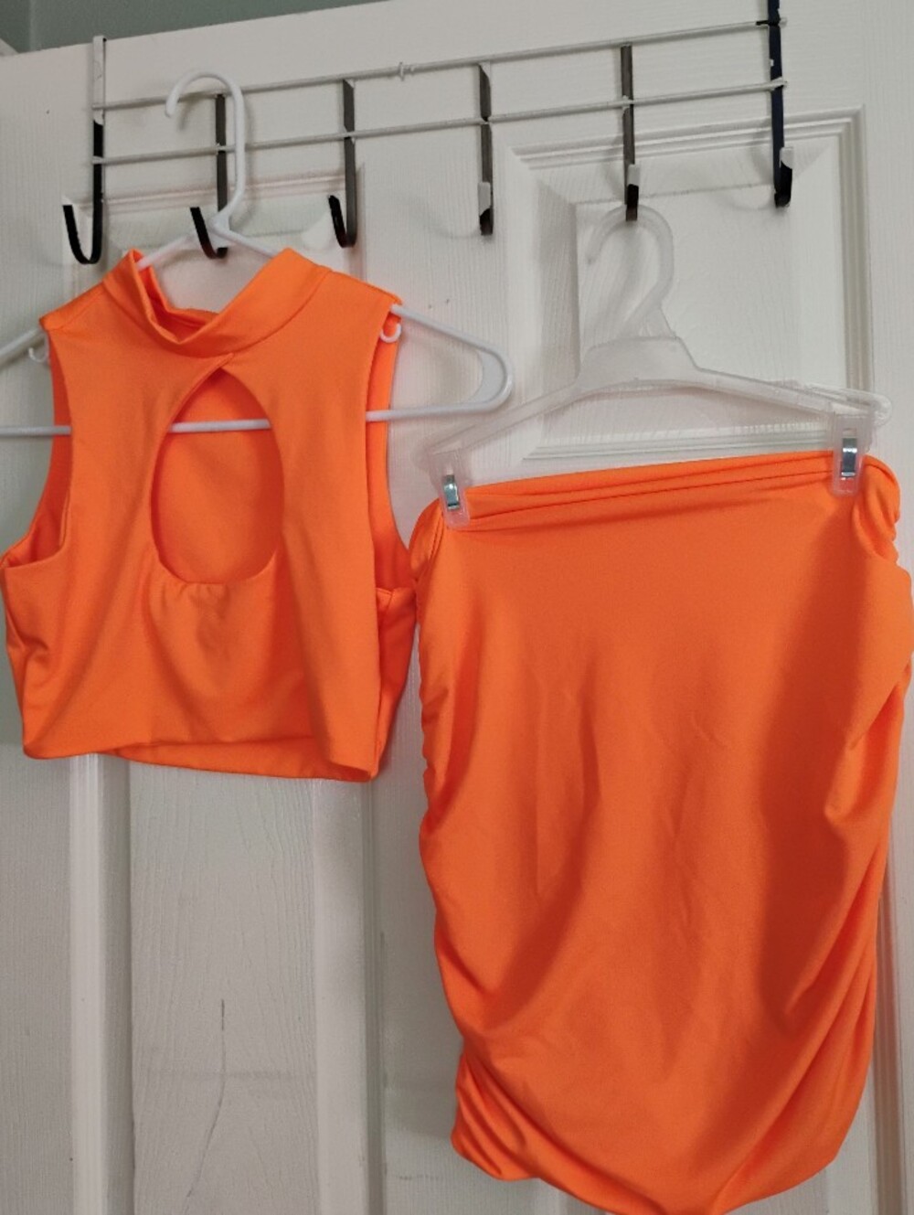 Neon Orange Crop Top & Skirt Small